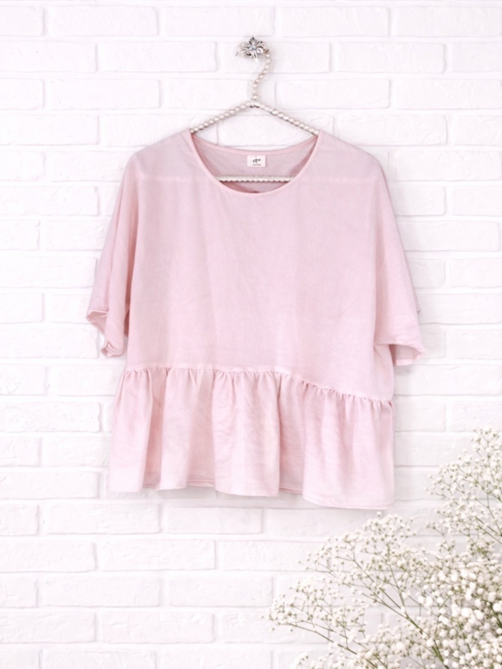 Aritzia Wilfred Macee Blush Pink Flutter Sleeve Peplum Blouse Size M